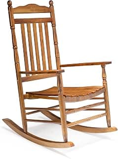 VINGLI Wooden Rocking Chair, Outdoor Chair with 450 lbs Support, Relaxing Rocker with Solid Wood High Back Seat Reclining Seat for Deck, Garden, Backyard, Porch, Indoor or Outdoor Use (Teak, 1PC)