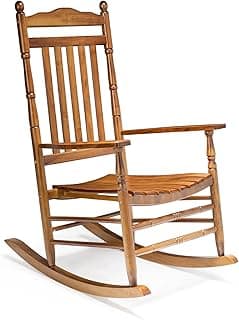 VINGLI Wooden Rocking Chair, Outdoor Chair with 450 lbs Support, Relaxing Rocker with Solid Wood High Back Seat Reclining Seat for Deck, Garden, Backyard, Porch, Indoor or Outdoor Use (Teak, 1PC)