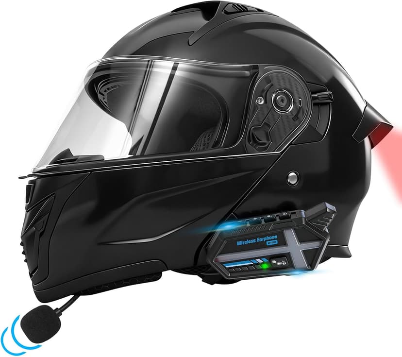 Bluetooth Modular Motorcycle Helmets with Tail Lights, DOT Certified Flip-Up Dual Visor Full Face Helmets for Men & Women Moto ATV UTV Snowmobile ADV Four Wheeler Street Bike