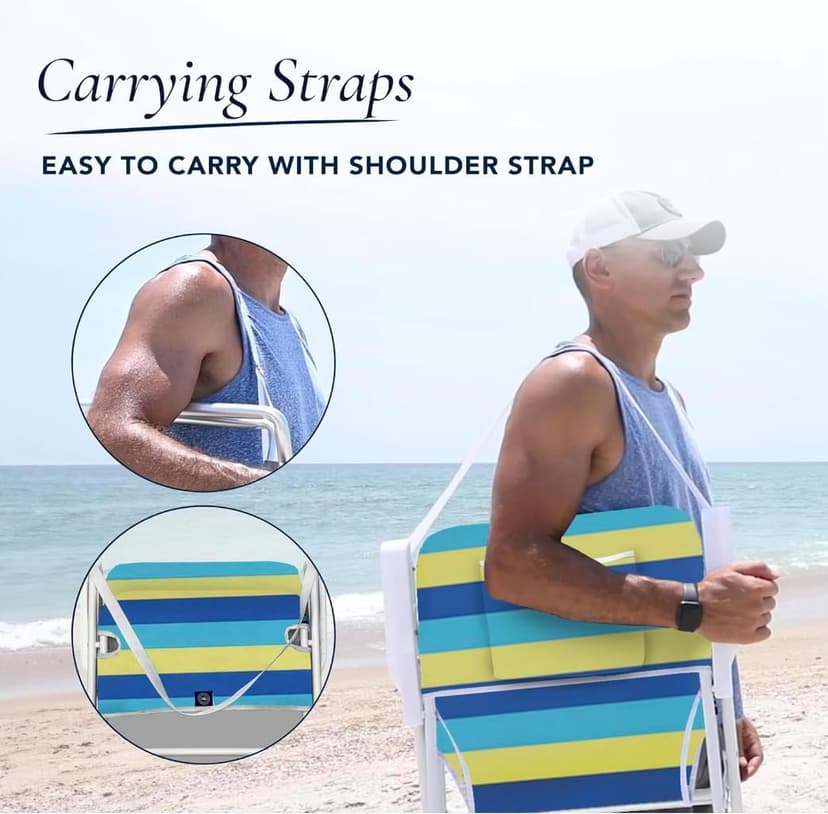 CARIBBEAN JOE Folding Beach Chair, 1 Position Lightweight and Portable Foldable Outdoor Camping Accessories with Carry Strap (Bold Stripe, 200lbs Capacity)