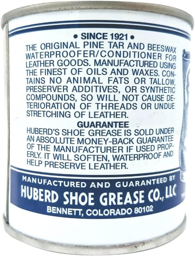 Huberd Shoe Grease Co. Huberd’s Shoe Grease (7.5oz) - Leather Conditioner and waterproofer Since 1921. Waterproofs, softens and Conditions Boots, Shoes, Bags, Belts, Jackets, car Seats, Gloves, Furniture, Saddles and tack.