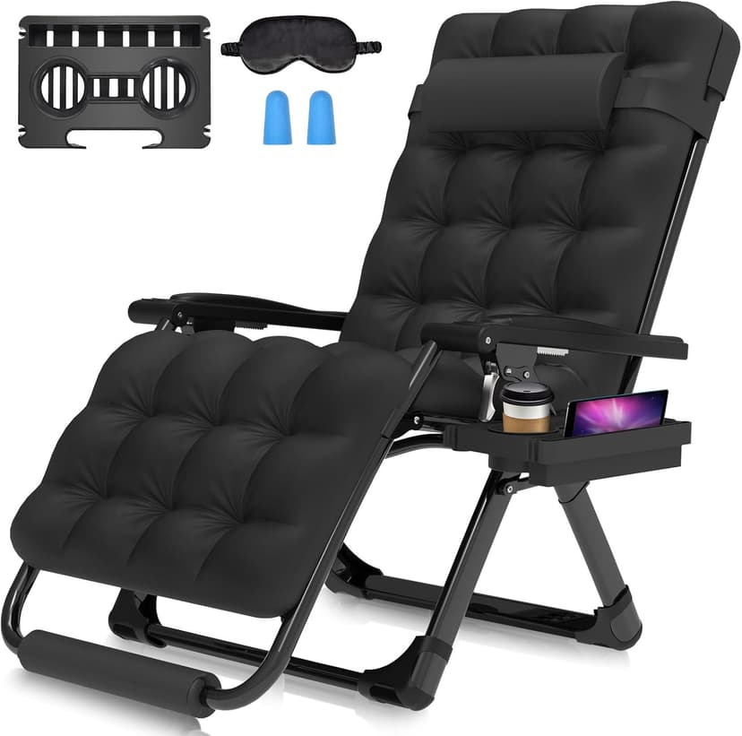 Suteck Oversized Zero Gravity Chair,29In XL Lounge Chair w/Removable Cushion&Headrest, Reclining Camping Chair w/Upgraded Lock and Footrest, Reclining Patio Chairs Recliner for Indoor Outdoor