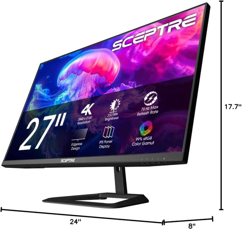 Sceptre Prime 4K IPS 27" 3840 x 2160 UHD Monitor up to 70+Hz DisplayPort HDMI 100% sRGB Build-in Speakers, Machine Black 2026 (U275W-UPT Series)