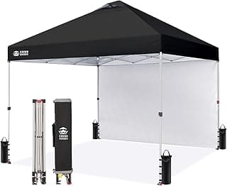 CROWN SHADES 10x10 Pop Up Canopy with 1 Side Wall - Beach Tent with One Push Setup - Outdoor Sun Shade for Events, Parties, Camping - Gazebo with STO-N-Go Cover Bag (Black)