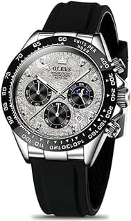 OLEVS Men's Watches Chronograph Multifunction Sport Silicone Luxury Diamond Moon Phase Quartz Male Watch Waterproof Wrist Watch