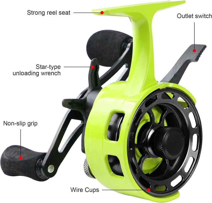 FREE FISHER Ice Fishing Reels 3.2:1 Gear Ratio Ultra Smooth 3+1Ball Bearings Strength CNC-machined Aluminum Inline Ice Fishing Reel with Left/Right Hand Retrieve