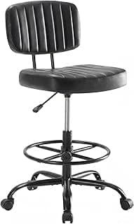 DUMOS Armless Drafting Chair, Low Back Office Seat with Adjustable Footrest Ring for Standing Desk, Ergonomic PU Leather Office Seating, Swivel Rolling High Stool for Studio, Lab, Counter, Black