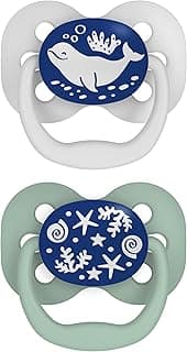 Dr. Brown's Advantage Glow-in-The-Dark Baby Pacifier, Fully Symmetrical Soother with Soft Silicone Bulb, Blue Ocean, 0-6m, BPA Free, 2 Pack
