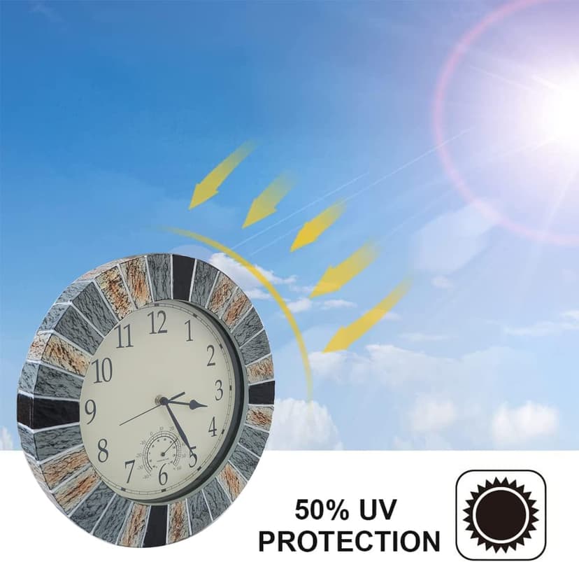 UMEXUS Outdoor Clock with Thermometer, 13 Inch Retro Large Waterproof Wall Clocks Indoor Silent Non-Ticking Battery Operated Weatherproof Decor for Garden Kitchen Bathroom Mother Gift