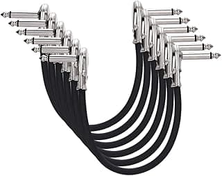 Amazon Basics 1/4 Inch Guitar Patch Auxiliary Cable, 6 in, 6-Pack, Black