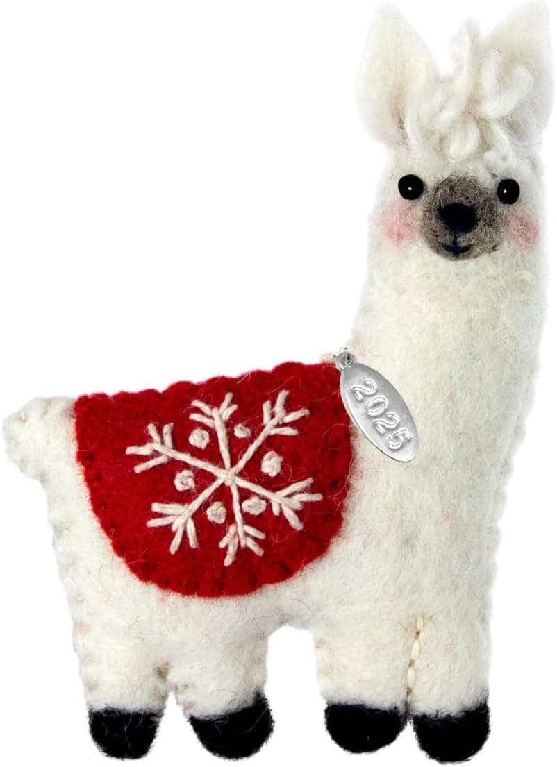 Llama Christmas Ornaments 2025, Felt Christmas Ornaments, Lama Gifts for Women, Fair Trade, Hand Made in Nepal - Comes in a Gift Bag