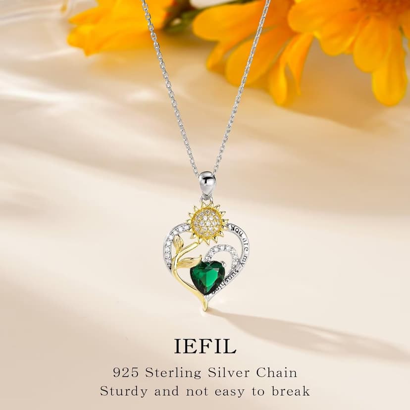 Iefil Christmas Gifts for Women Wife Mom - Sunflower Birthstone Necklace for Women, Anniversary Birthday Gifts 925 Sterling Silver Heart Pendant You Are My Sunshine Jewelry for Girlfriend Mom Daughter