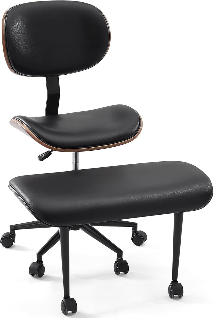 Bestier Cross Legged Office Chair with Wheels, Ergonomic Wide Meditation Chair for Adults up to 300 lbs, 360° Swivel Seat for ADHD, Strong Lumbar Support for Kneeling Meditation Black PU Leather