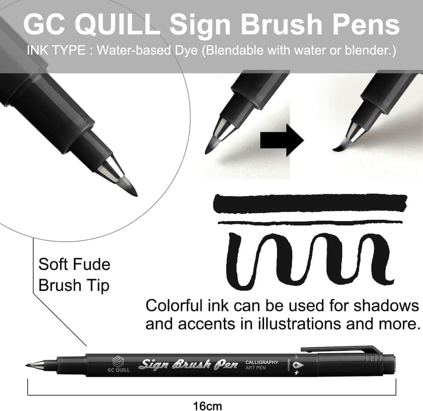 Fudenosuke Brush Pen - 16 Colors Calligraphy Brush Pens for Hand Lettering, Calligraphy, Drawing, Writing, Journaling GC-SB16