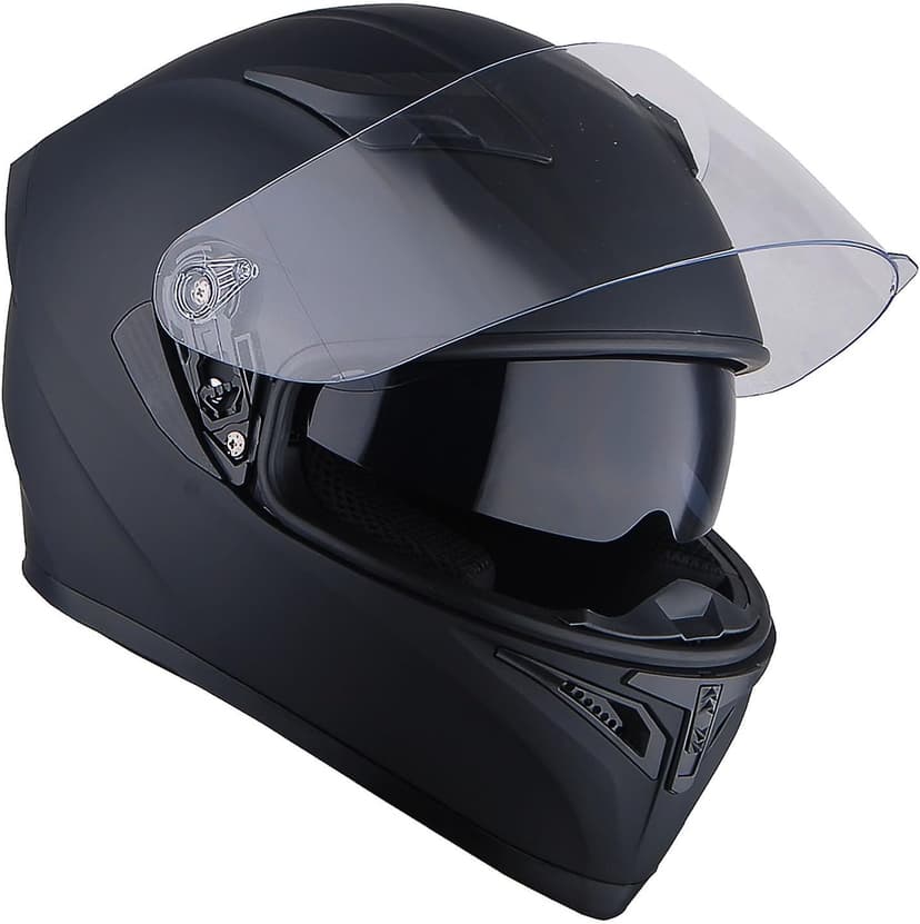1Storm Motorcycle Street Bike Dual Visor/Sun Visor Full Face Helmet Mechanic with LED Tail Light: Matt Black