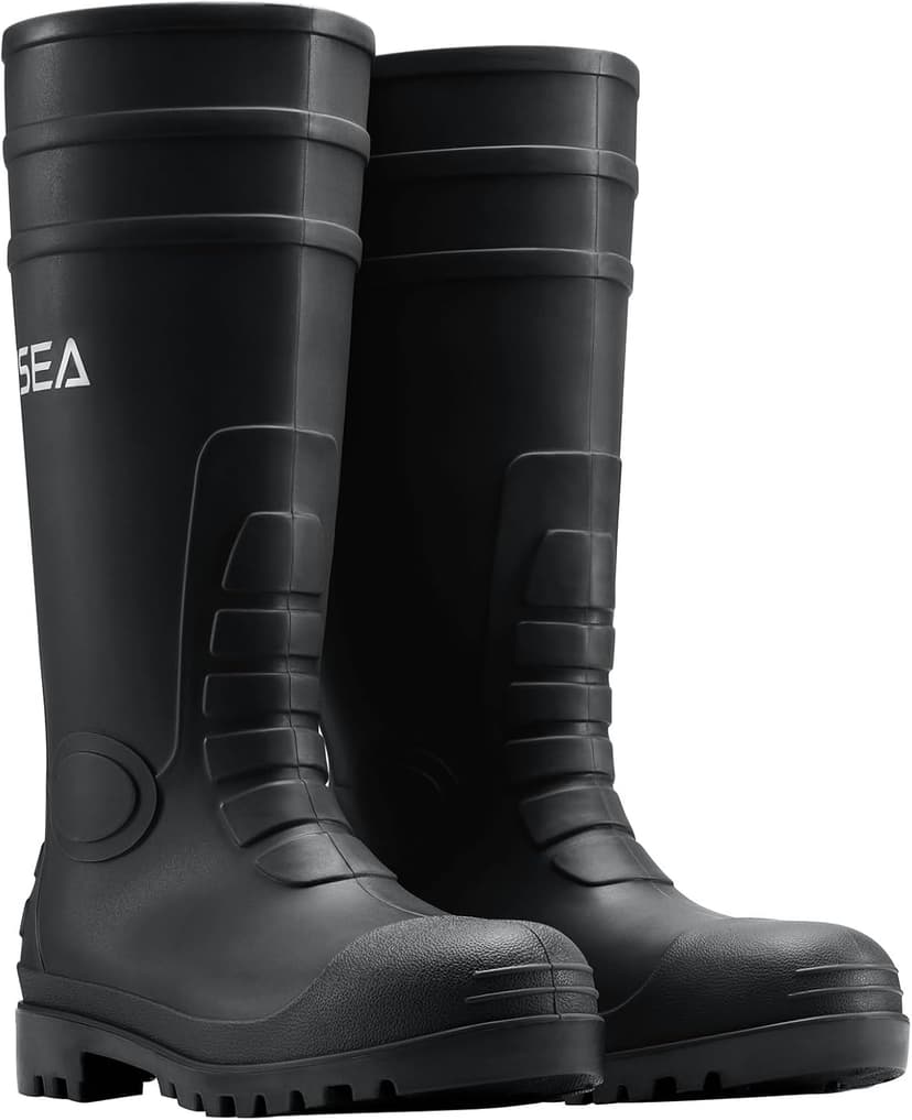 HISEA Men's Steel Toe Rain Boots PVC Rubber Boots, Waterproof Garden Fishing Outdoor Work Boots, Durable Slip Resistant Knee Boots for Agriculture and Industrial Working