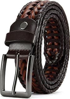 YOORAN Leather Braided Belts Men Golf Belt 1 3/8" Woven Belt Casual Jeans Gift Box