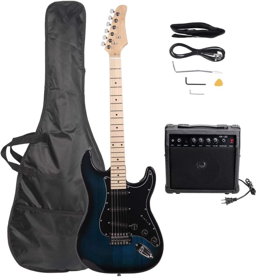 GLARRY Full Size Electric Guitar for Music Lover Beginner with 20W Amp and Accessories Pack Guitar Bag (DARK BLUE, 39" Right Handed)