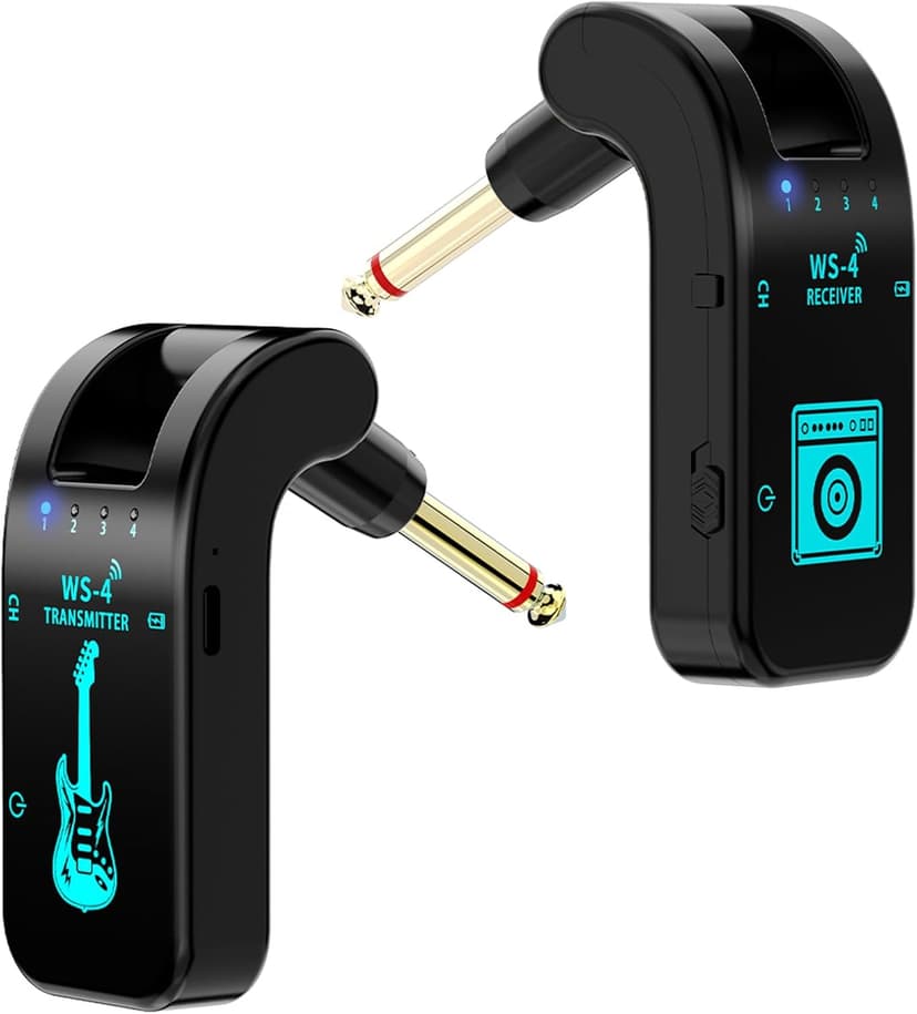 Wireless Guitar System 2.4 GHz with 8 Channels Rechargeable Audio Wireless Guitar Transmitter Receiver for Electric Guitar Bass Electric Wind Instruments,48K/16bit Real-time Transmissio (Black)