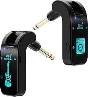 Wireless Guitar System 2.4 GHz with 8 Channels Rechargeable Audio Wireless Guitar Transmitter Receiver for Electric Guitar Bass Electric Wind Instruments,48K/16bit Real-time Transmissio (Black)