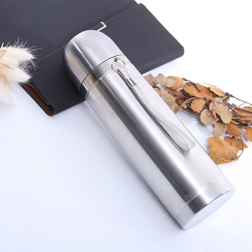 Stainless Steel Thermal Bottle Vacuum Insulated Coffee Trave Mug for Hot and Cold Drinks Double Walled Sport Water Flask with Cup 17Oz/500Ml(Silver)