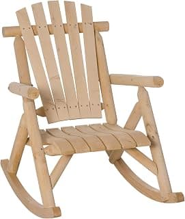 Outsunny Outdoor Wooden Rocking Chair, Single-Person Rustic Adirondack Rocker with Slatted Seat, High Backrest, Armrests for Patio, Garden and Porch, Natural