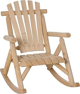 Outsunny Outdoor Wooden Rocking Chair, Single-Person Rustic Adirondack Rocker with Slatted Seat, High Backrest, Armrests for Patio, Garden and Porch, Natural