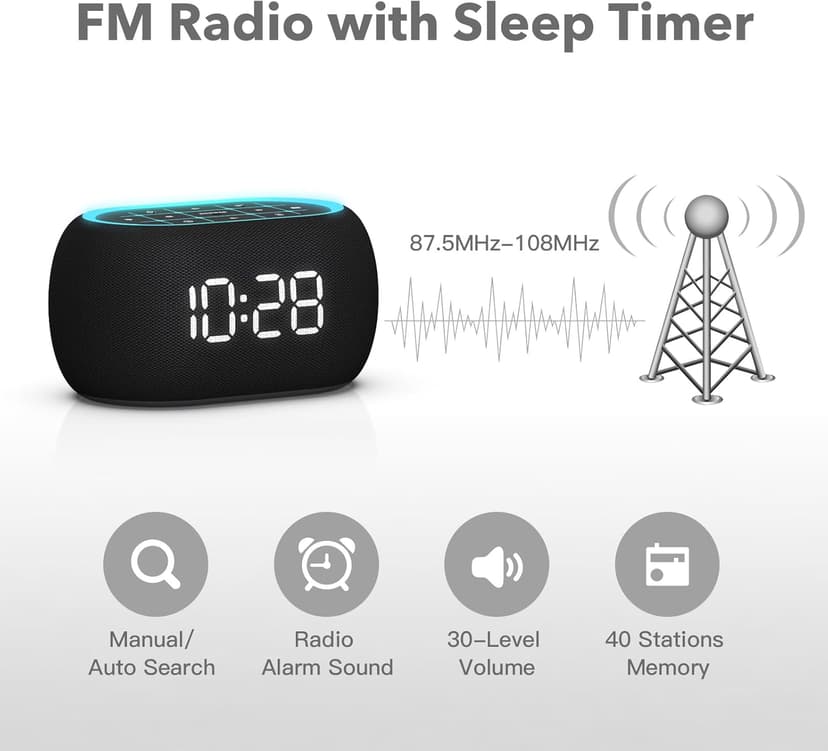 ANJANK Alarm Clock FM Radio with Bluetooth Speaker, Hi-Fi Stereo Sound, 0-100% Dimmer,7 Clolors Night Light, 8 Wake Up Sounds,16-Level Volume, Small Digital Clock with Sleep Timer for Bedroom Bedside