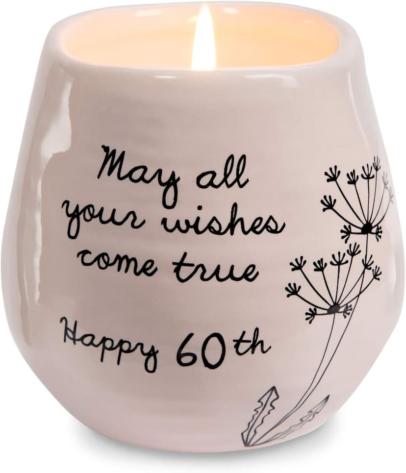 Pavilion - 8 Oz Candle Holder - Pink Ceramic Candle Jar with 100% Soy Wax Candle Serenity Scent "May all your wishes come true Happy 60th" Ideal Gift for Loved Ones - Printed Text, Love Theme & Oval