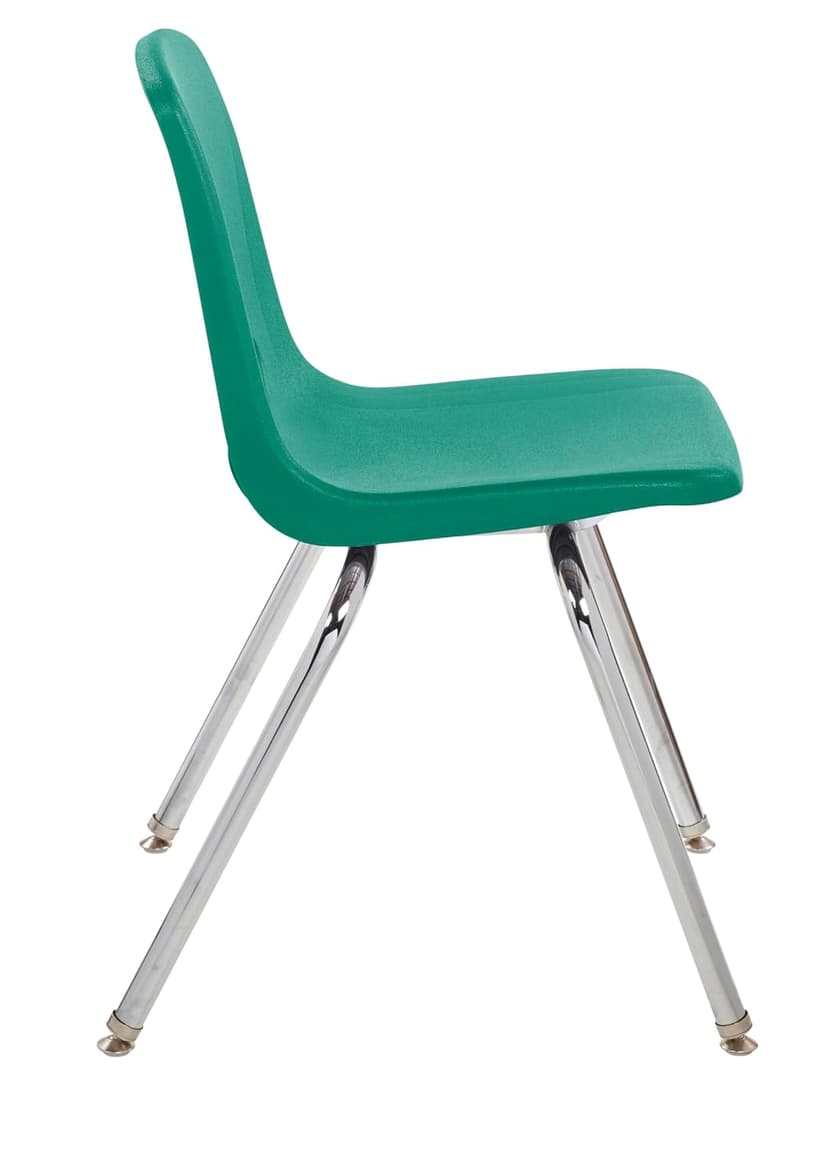 FDP 18" School Stack Chair, Stacking Student Seat with Chromed Steel Legs and Nylon Swivel Glides For In-Home Learning, Classroom or Office - Green (4-Pack), 10384-GN