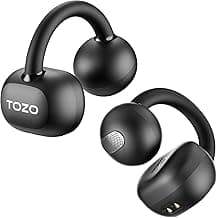 TOZO OpenEarRing True Open Ear Headphones, Lightweight Comfort Open Ear Clip Wireless Earbuds, 40H Play Bluetooth 5.4 Headphones with Smart Digital Display Design Fit Sports Running, Workout Black