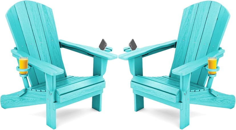 SERWALL Adirondack Chair with Cup Holders - Composite Adirondack Chairs Set of 2 HDPE Outdoor Chairs All Weather Use- Aruba