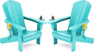 SERWALL Adirondack Chair with Cup Holders - Composite Adirondack Chairs Set of 2 HDPE Outdoor Chairs All Weather Use- Aruba