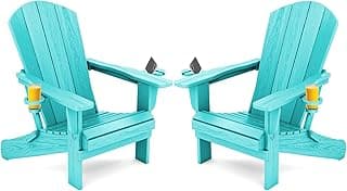SERWALL Adirondack Chair with Cup Holders - Composite Adirondack Chairs Set of 2 HDPE Outdoor Chairs All Weather Use- Aruba