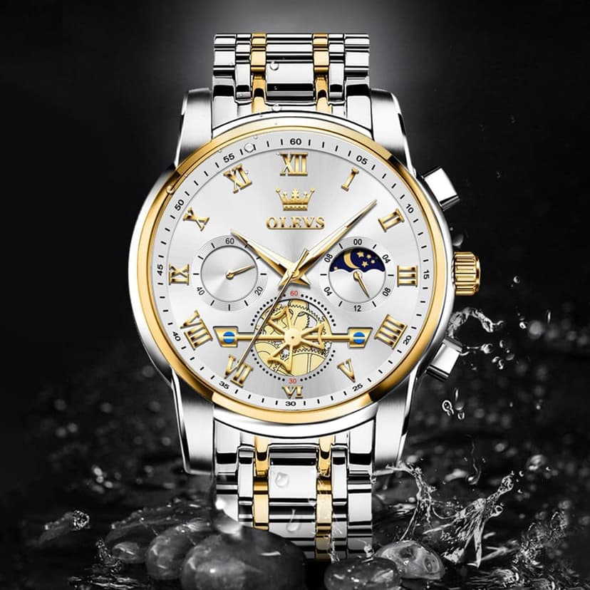 OLEVS Watches Men Waterproof Luxury Big Face Mens Watch Stainless Steel Quartz Analog Dress Watches for Men Luminous Multifunction Man Watch Relojes De Hombre