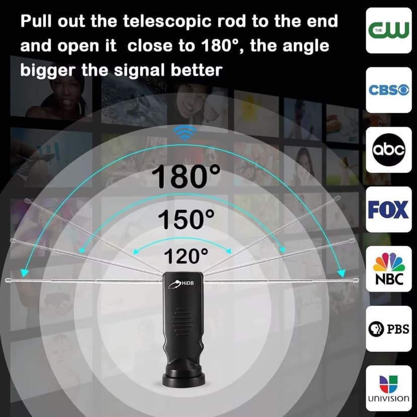 HIDB Indoor TV Antenna - Ultra HD 4K/1080p Digital TV Antennas for Local Channels, Enhanced Rabbit Ear Design with Smart Signal Booster, Works with All Smart TVs, Easy Setup, No Monthly Fees!