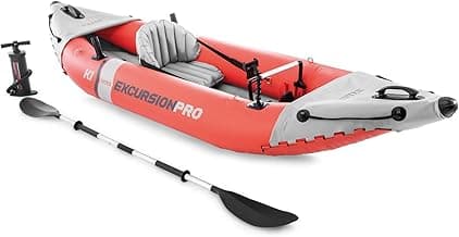 INTEX 68303EP Excursion Pro K1 Inflatable Kayak Set: Includes Deluxe 86in Kayak Paddles and High-Output Pump – SuperTough PVC – Adjustable Bucket Seat – 1-Person – 220lb Weight Capacity