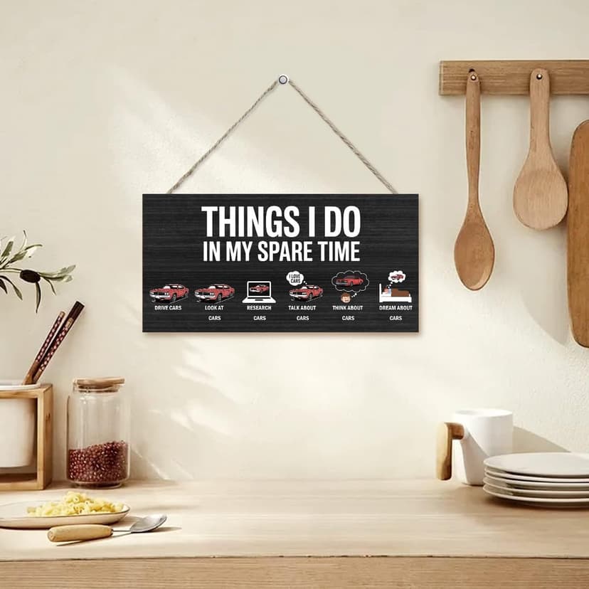 Things I Do In My Spare Time,Hanging Guy Car Enthusiast Wooden Signs, Office Wall Decor, Funny Humorous Home Decor Signs Suitable For Gifts To Colleagues And Friends 12 x 6 inch B0FT2J18CB