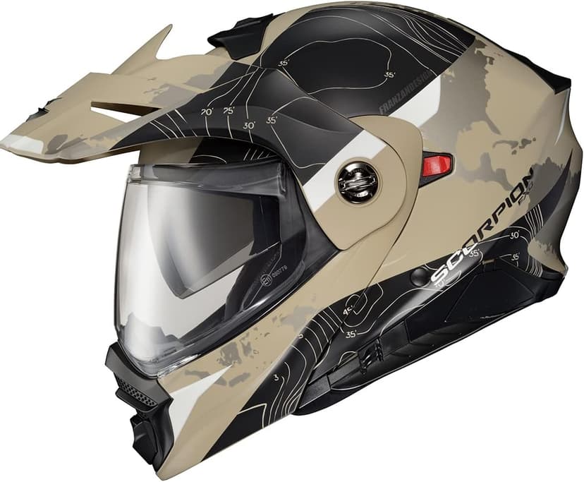ScorpionEXO AT960 Modular Adventure Street Motorcycle Helmet with Bluetooth Ready Speaker Pockets DOT ECE Approved Topographic (Sand Large)
