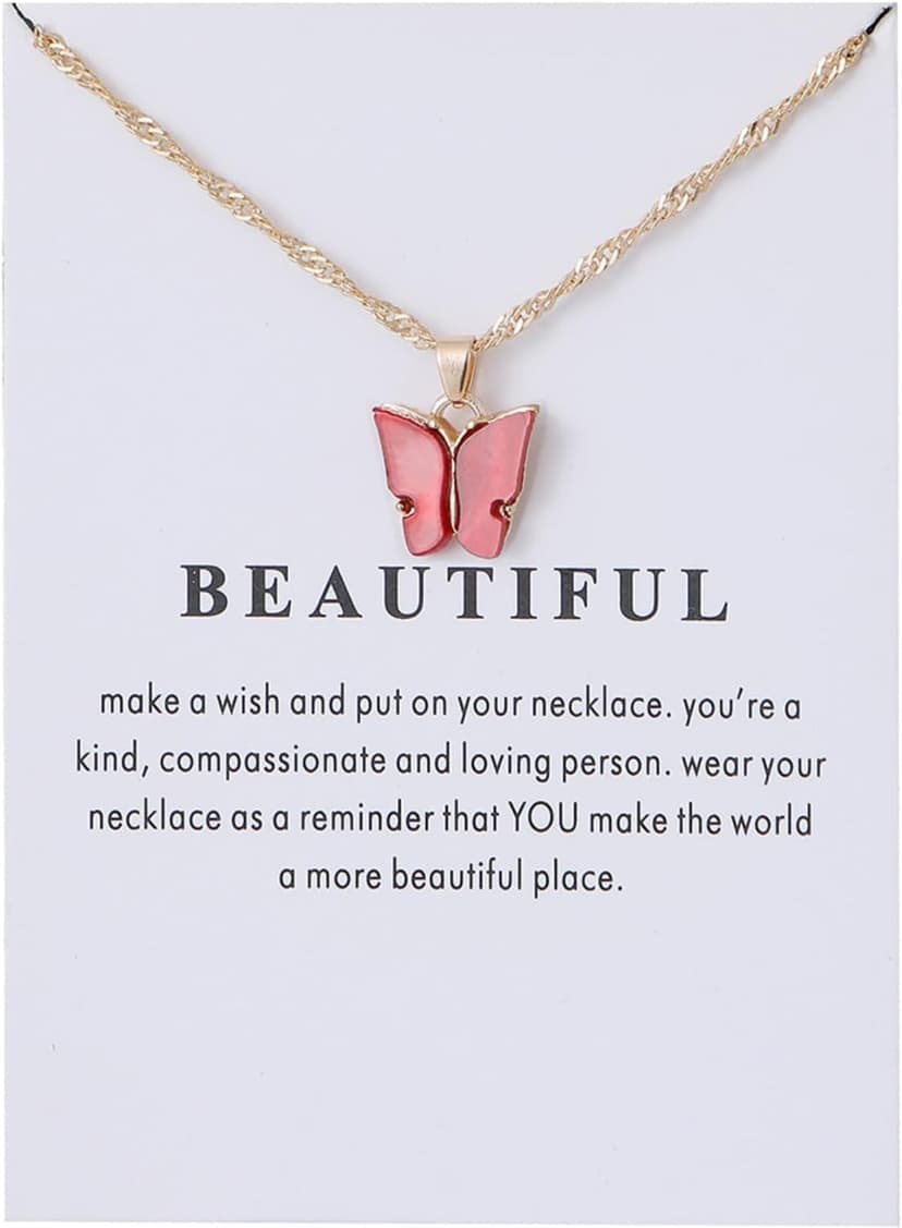 Rrdaily 9 Pcs Dainty Colorful Butterfly Pendant Necklace Set for Women,Bohemian Acrylic Butterfly Chain Necklace Cute Jewelry Gift