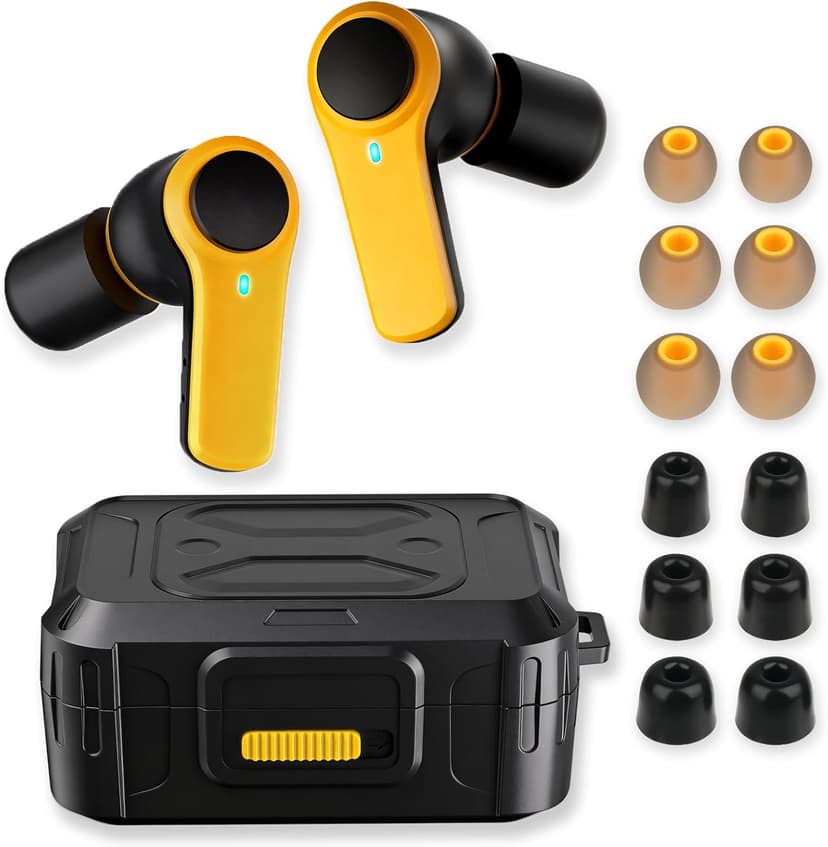 ToolFun Bluetooth 6.0 Jobsite Earbuds, 70H Playtime, IP56 Waterproof, 30dB SNR Noise Cancelling, ENC, Heavy Duty True Wireless Ear Buds for Outdoor Work, Construction with 12pcs Earplugs