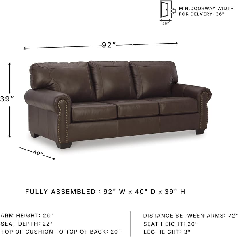 Signature Design by Ashley Colleton Classic Leather Match Sofa with Nailheads, Dark Brown