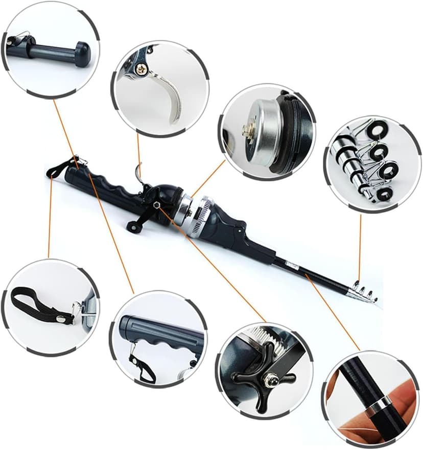 VBQFDPH Mini Fishing Rod and Pocket Fishing Rod & Reel Combo - Collapsible Telescopic Ultra-Compact Foldable Design, 6x5.5x1.62 Inch Portable Outdoor Gear for Travel, Hiking, Backpacking