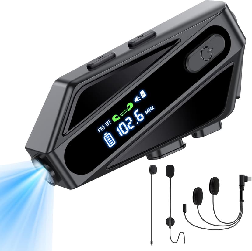 Motorcycle Helmet Bluetooth Headset, C6 Helmet Speakers with 2 Type Mics, Intercom/Hands-Free Call/Music/Waterproof/Noise Cancellation/Wake Up Siri, Suitable for Motorcycles, Skiing, and Cycling