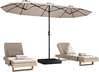 15ft Patio Umbrella with Base,Large Outdoor Double-Sided Rectangle Umbrella with Crank Handle, Market Umbrella for Poolside Garden Deck Backyard Beach Pools, Beige