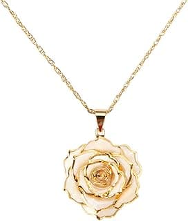 AliveRose Real Rose Gold Dipped Necklace Gifts for Women, 24K Gold Dipped Rose Pendant Necklace Jewelry Mothers Day Anniversaries Birthday Christmas Special Occasions Gifts for Her Mom Wife