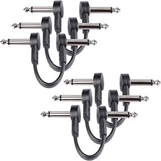 GOGHOST 3 Inch Guitar Patch Cables 6 Pack, 1/4" TS Right Angle Effect Pedal Flat Cables, Pedal Board Patch Cables, Black