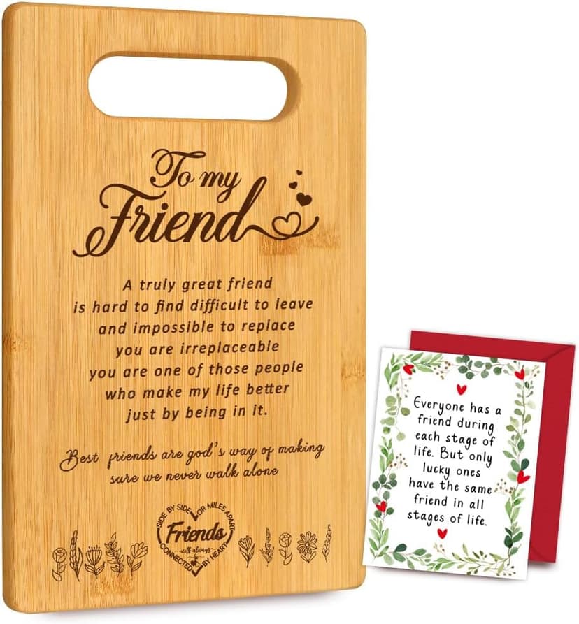 Best Friendship Birthday Gifts for Women Thank You Gifts for BFF Best Friend Kitchen Decoration Gifts for Bestie, Bamboo cutting board for Friend Christmas Gifts, Inspirational Quote Gifts from friend