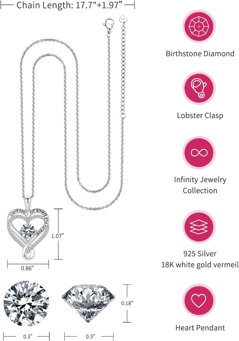 Jewelry for Women Wife Infinity Heart Birthstone I Love You Necklace S925 Anniversary Women Necklaces for Her Wife Birthday Gift Ideas, Birthday Present for Girlfriend Mom Daughter Sterling Silver B09XCK5XP1