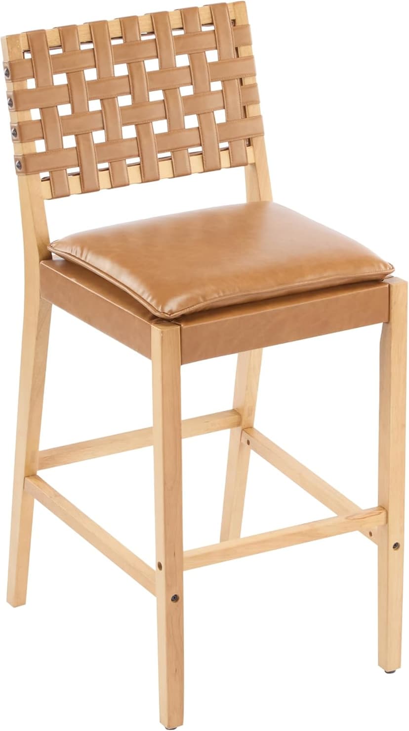 Merax Rattan Counter Height Bar Stools with PU Cushion Set of 4, 29" Seat Height Counter Chairs with Solid Wood Frame & Rattan Backrest, Boho Style Barstools for Kitchen Island, Brown